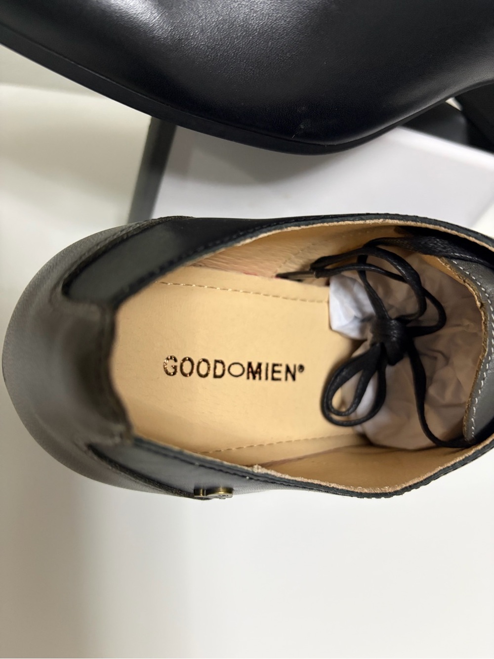 Goodomien Women’s Black & Grey Leather Oxford Chunky Heel Pumps Size 40 / US 9 - Picture 3 of 15